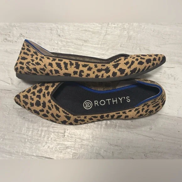 Rothy's The Point Ballet Flat Brown Leopard Print Knit Shoes Women’s Size 6 - Picture 7 of 14